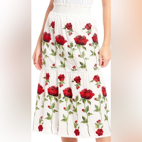 ANTONIO MELANI Dresses & Skirts - NWT Antonio Melani Ivory / Red Midi Embroidered BOHO Skirt Sz XS